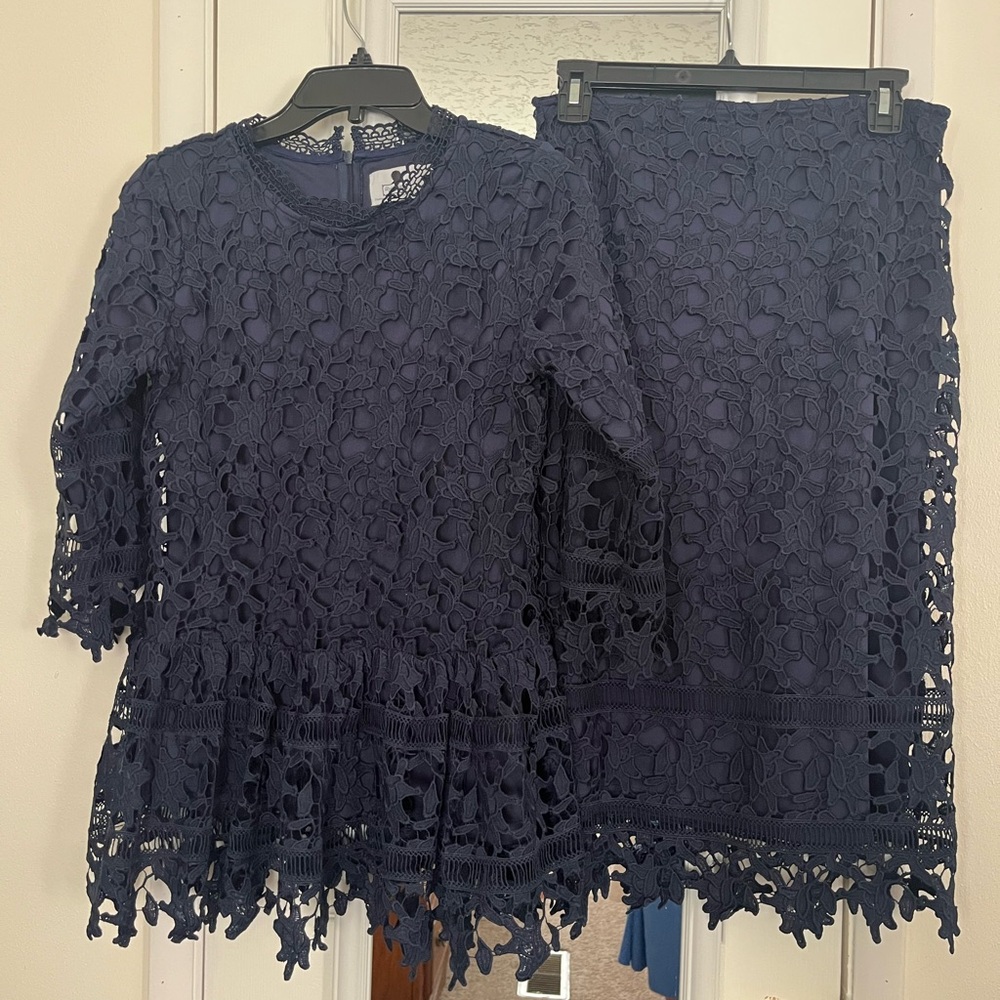 Dainty Jewell’s  Elegant Navy Lace Skirt Set